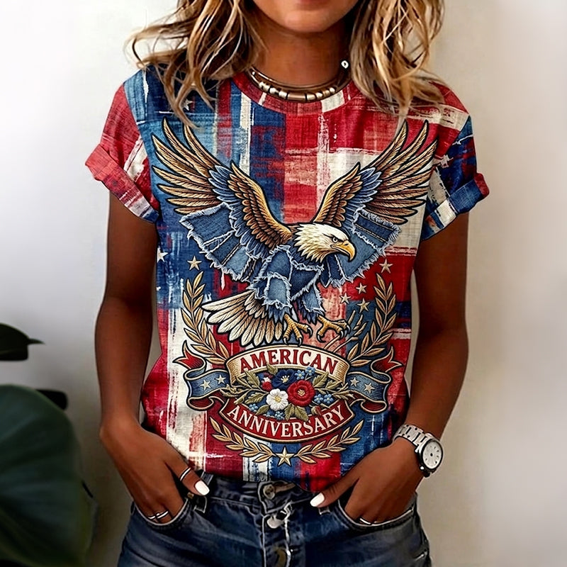 Women's Independence Day Eagle Art Print Crew Neck Short Sleeve T-shirt