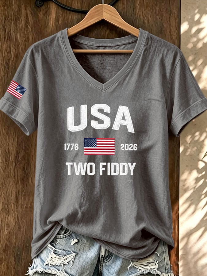 Women's Casual Two Fiddy Print Short-Sleeve T-Shirt