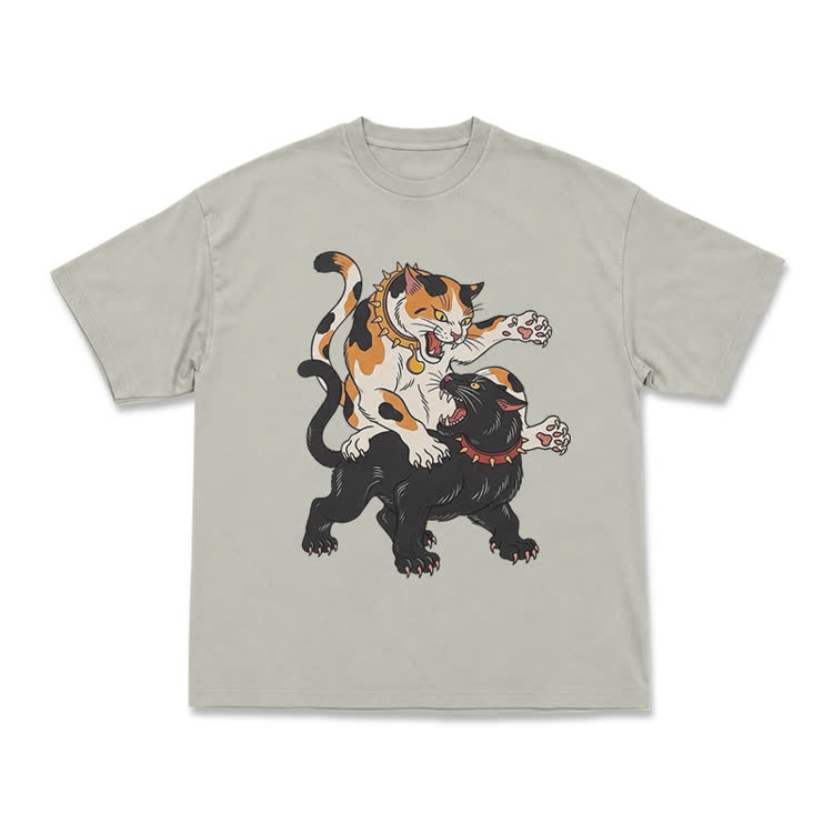 Vintage Cat Clash Graphic Print T-shirt