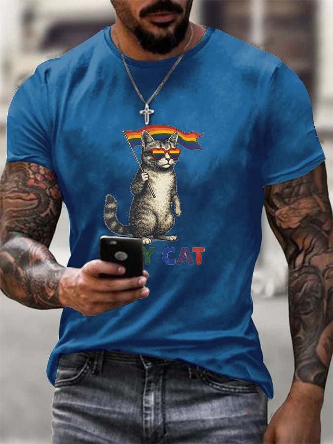 Men's Gay Month Rainbow Print Casual Crew Neck   T-Shirt