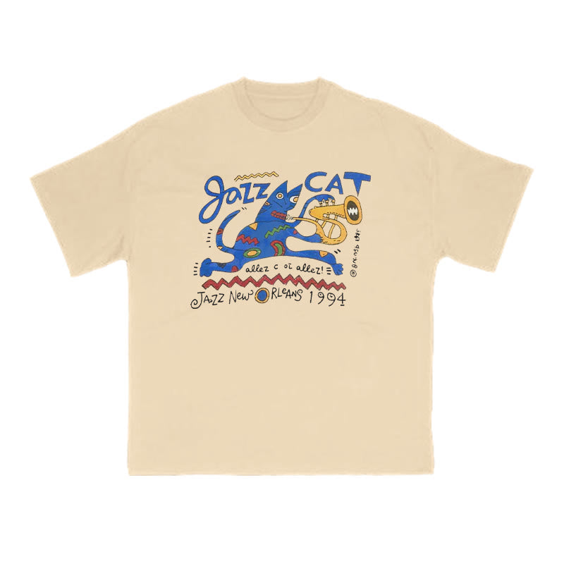 Funny Jazz Cat Print T-shirt
