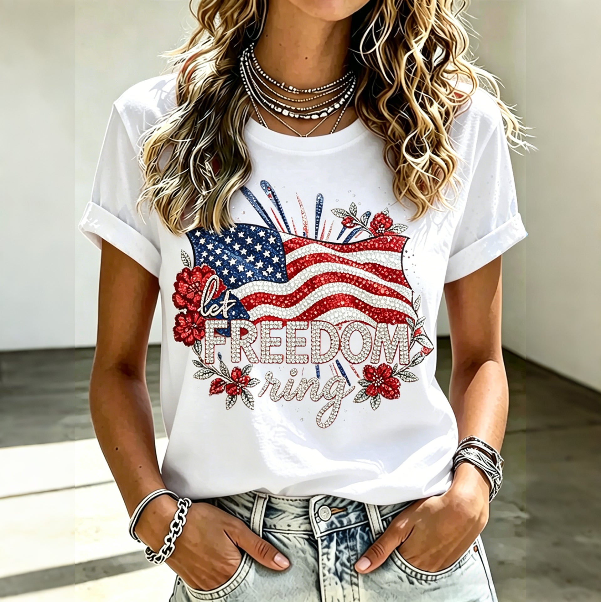 Women's Anniversary Art Diamond Print Casual T-shirt