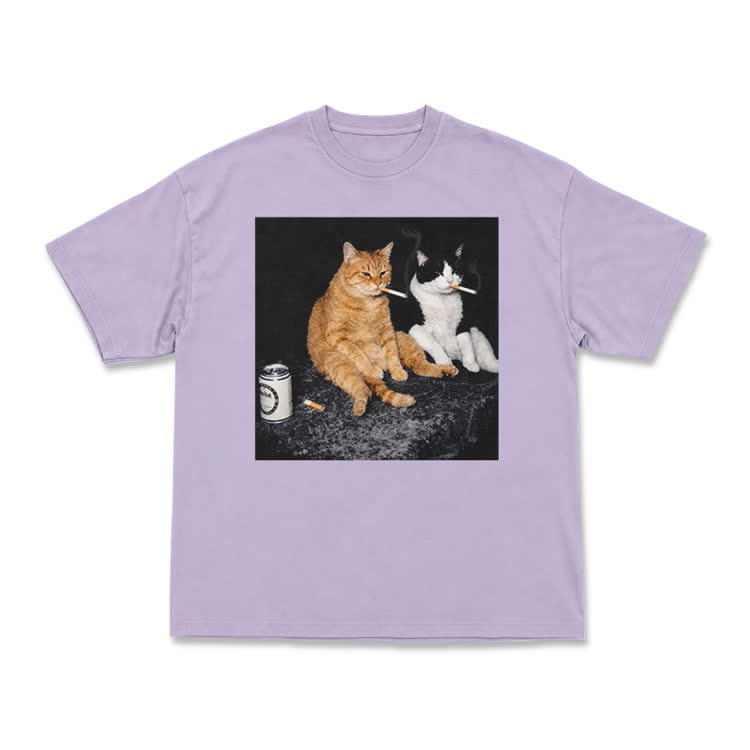 Vintage Smoking Cats Graphic T-Shirt