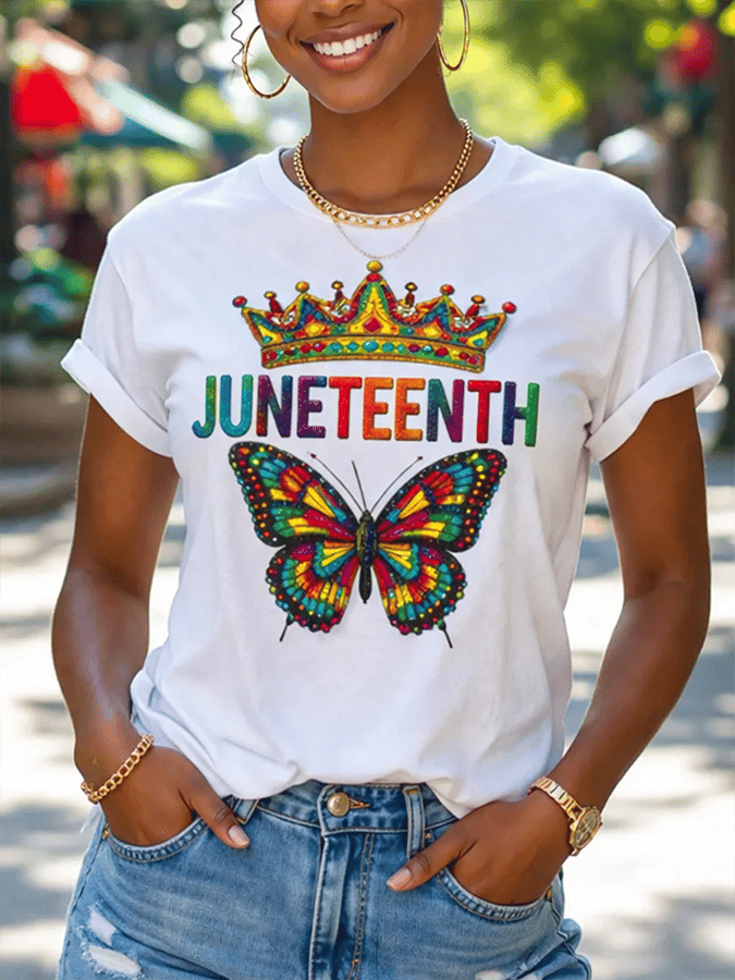 Women's Juneteenth Crown Butterfly Casual T-Shirt