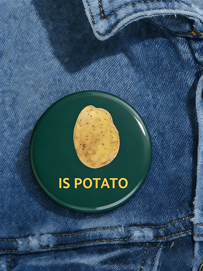 Unisex "IS POTATO" Laughter Night Print Brooch