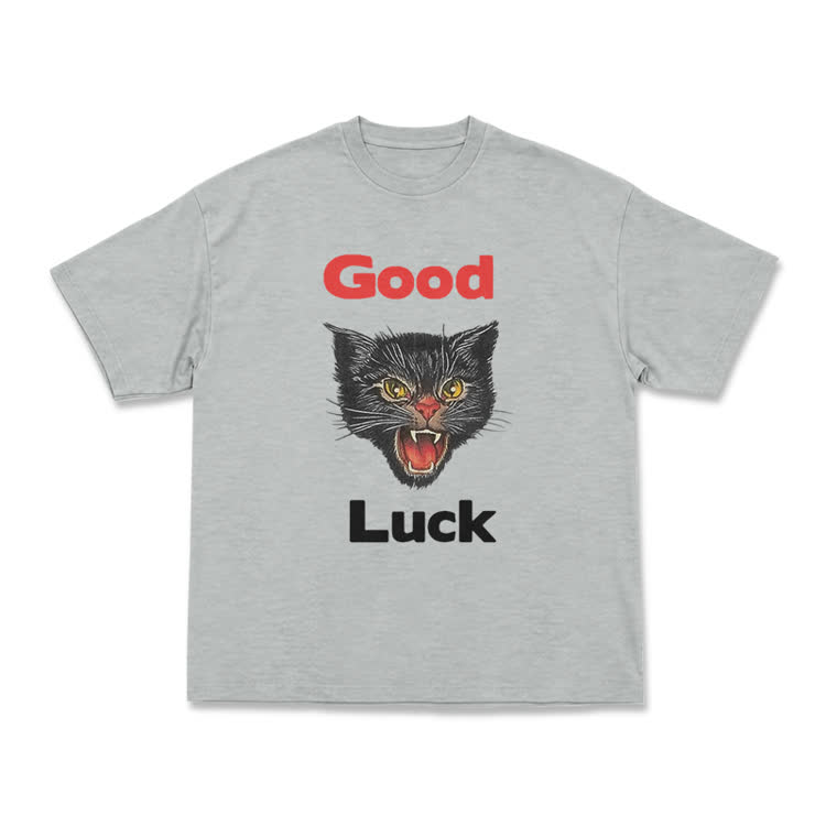 Casual Good Luck Black Cat Graphic T-Shirt