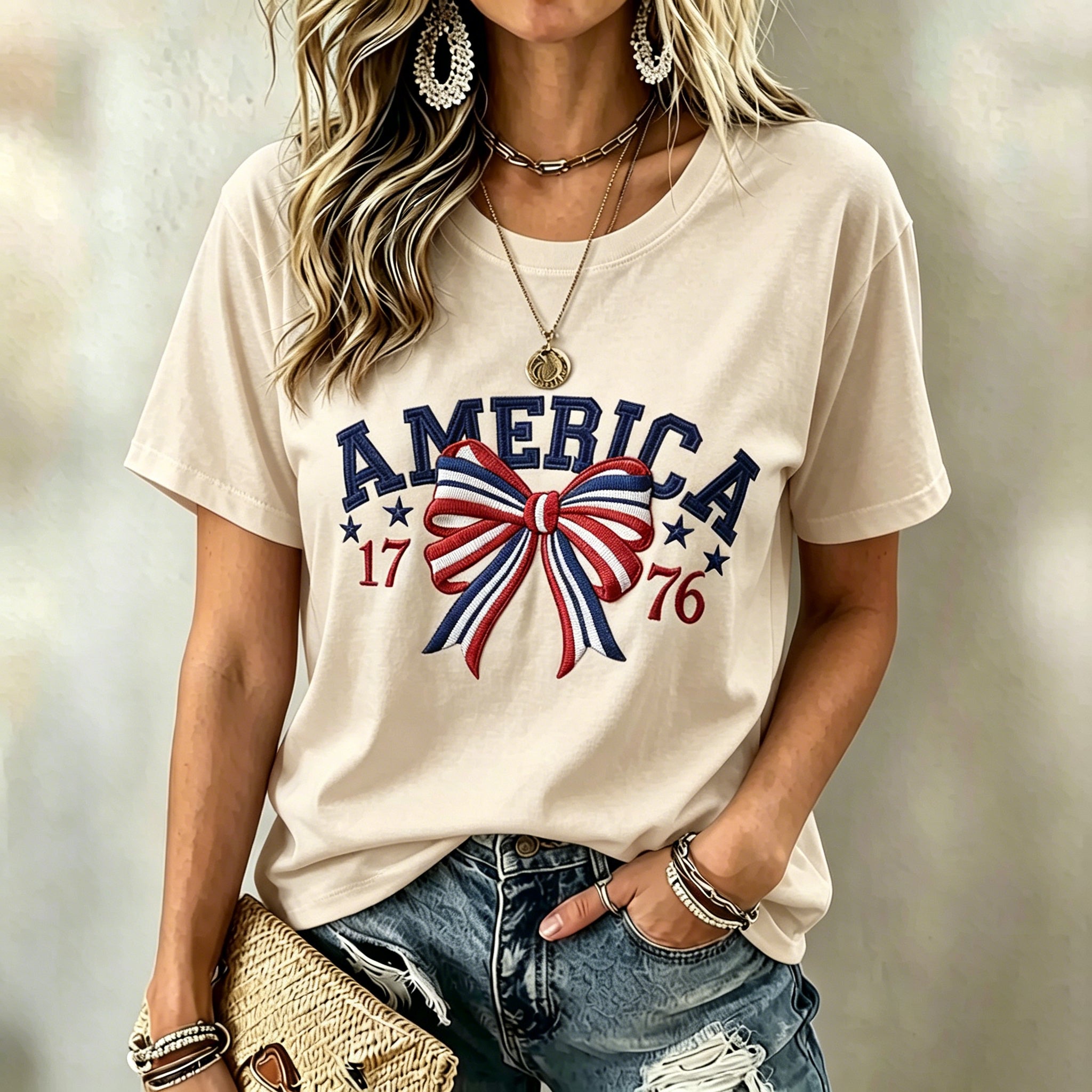 Women's Vintage Flag Art Print Tshirt