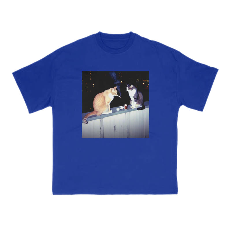 Unisex Smoking Decadent Cat Print T-shirt