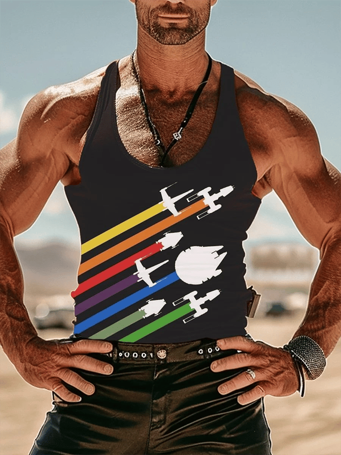 Men's Rainbow Design Printed Casual Vest
