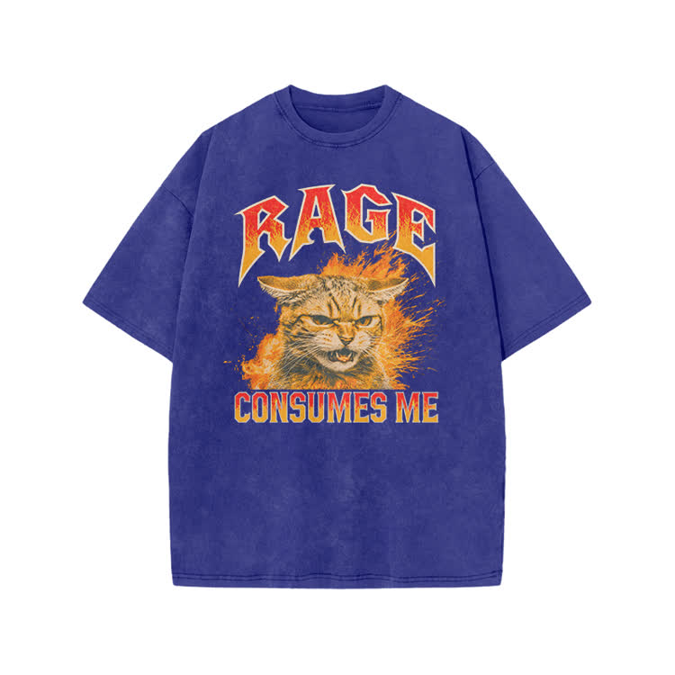 Vintage Rage Cat Graphic Print Acid Washed T-shirt