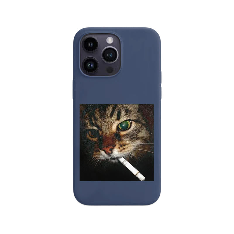 Cat With Cigarette In Mouth Print Large Hole Phone Case