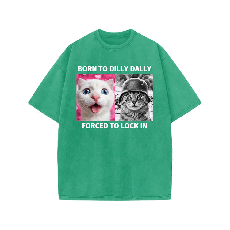 Retro Lock In Cat Photo Graphic Print Acid Washed T-shirt