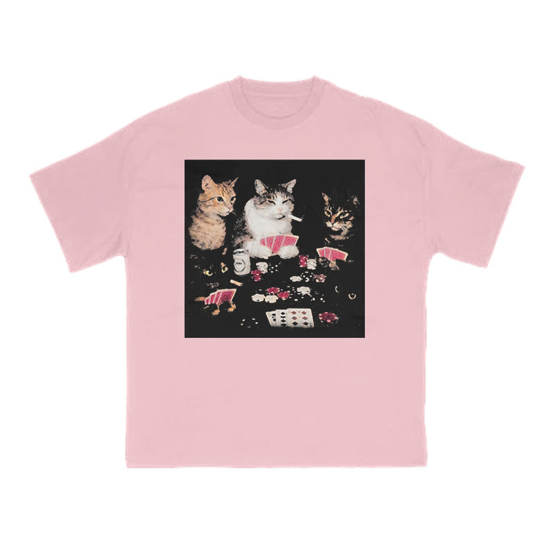Cats Playing Texas Hold'em Print T-shirt