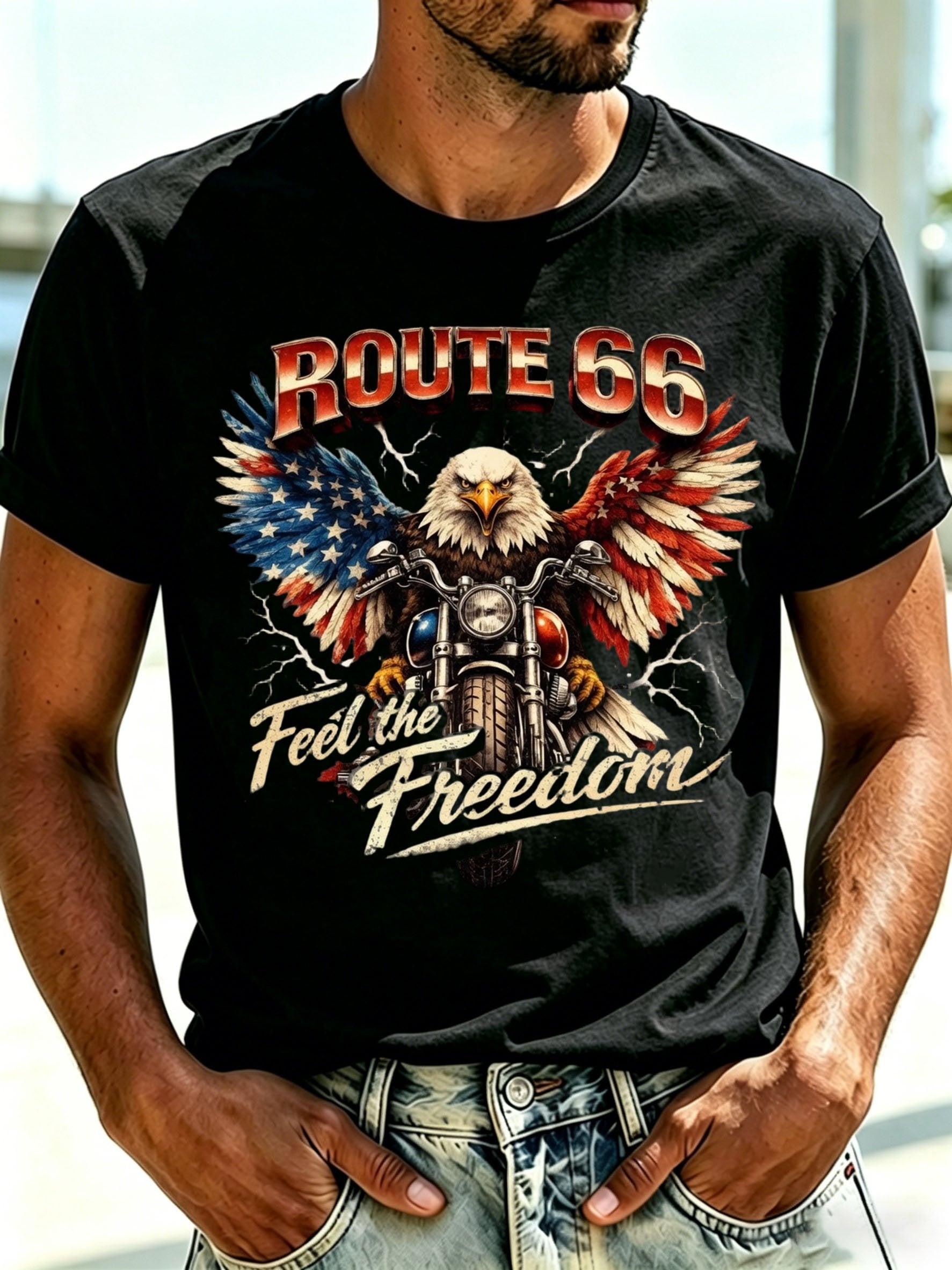 Men's Route 66 Centennial Print Round Neck T-Shirt