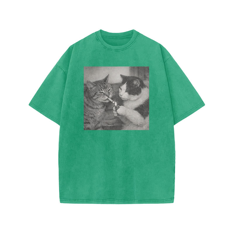 Cow Cat Lighting For Tabby Cat Print Acid Washed T-shirt