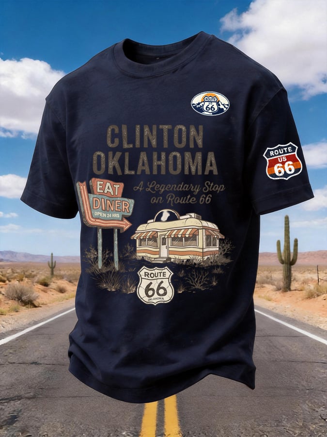 Men's Clinton Oklahoma Route 66 Diner Printed Short-sleeved T-shirt
