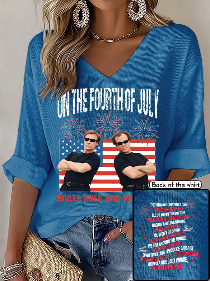 V-Neck ON THE FOURTH OF JULY Print T-Shirt