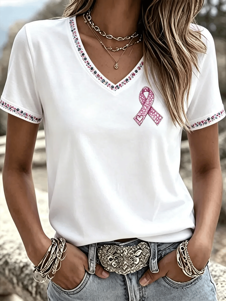 Women's Breast Cancer Awareness Print T-shirt