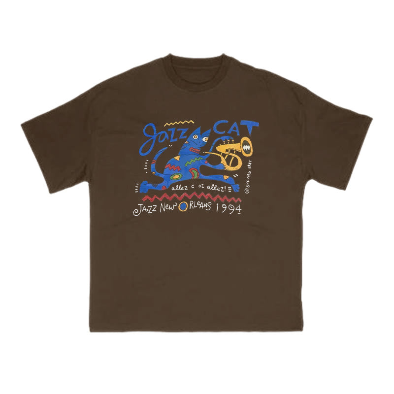 Funny Jazz Cat Print T-shirt