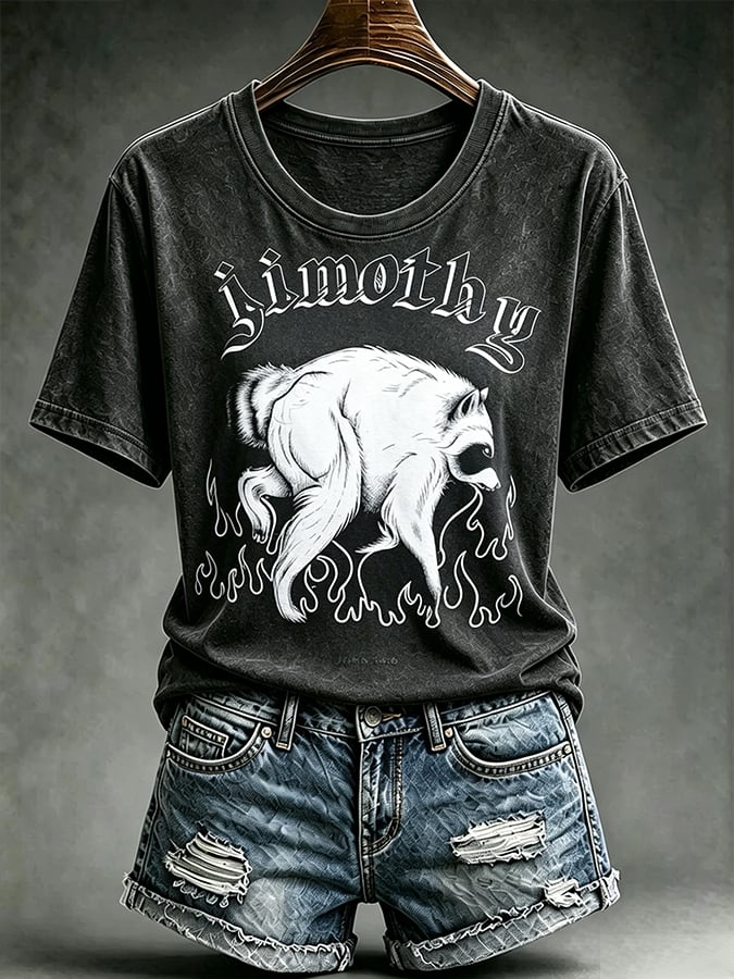 Women's  Retro  Jimothy Raccoon Seattle Print T-shirt