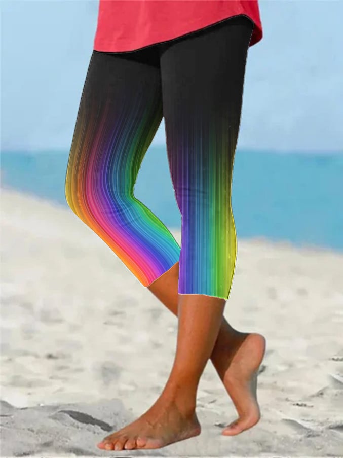 Women's Casual LGBT Pride Month Rainbow Gradient Print Cropped Leggings