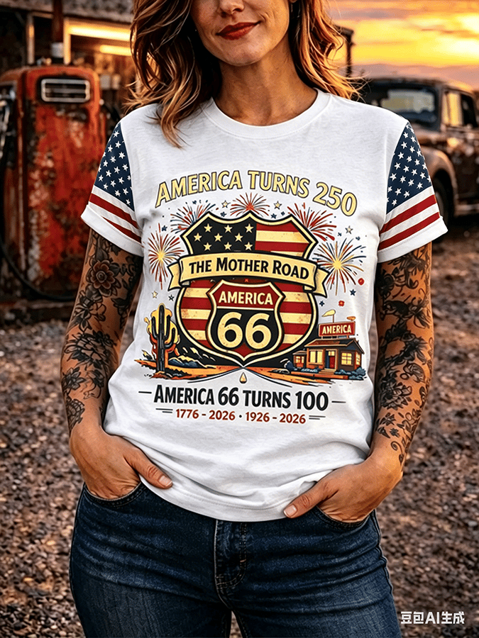 Women's Retro Short-Sleeve T-Shirt - Route 66, the Mother Road